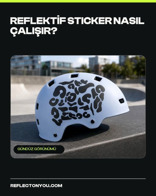 Kask üzerindeki reflektif stickerın gündüz görünümü